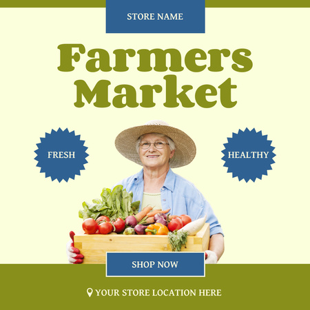 Ontwerpsjabloon van Instagram van Senior Lady Farmer op een reclame voor de lokale markt