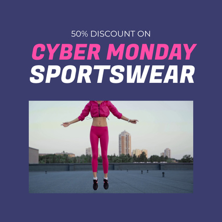 Plantilla de diseño de Cyber Monday Venta de ropa deportiva con mujer haciendo ejercicio Animated Post 