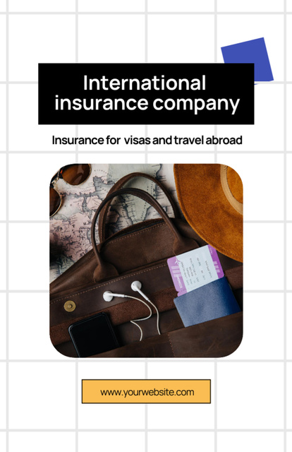 Ontwerpsjabloon van Flyer 5.5x8.5in van Perfect International Insurance Company Promotion With Bag And Travel Stuff