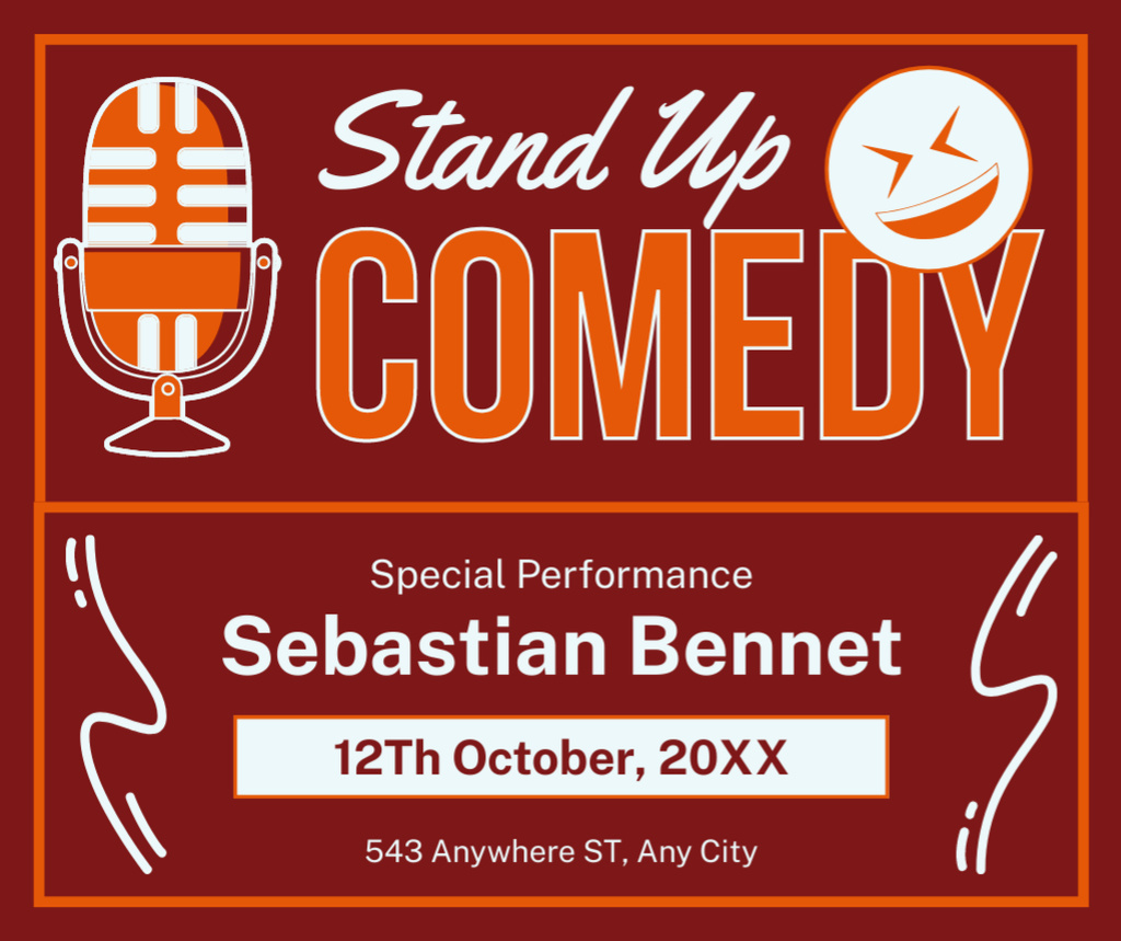 Template di design Stand-up Show with Microphone and Laughing Smiley Facebook