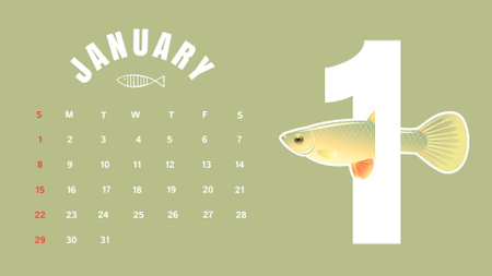 Aranyos hal illusztrációja Calendar tervezősablon