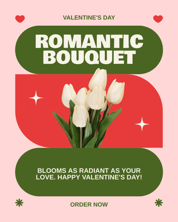 Radiant Tulips Bouquet Due Valentine's Day Instagram Post Vertical Design Template