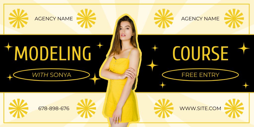 Ontwerpsjabloon van Twitter van Modeling Courses with Woman in Yellow Dress