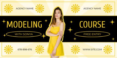 Modeling Courses with Woman in Yellow Dress Twitter Design Template