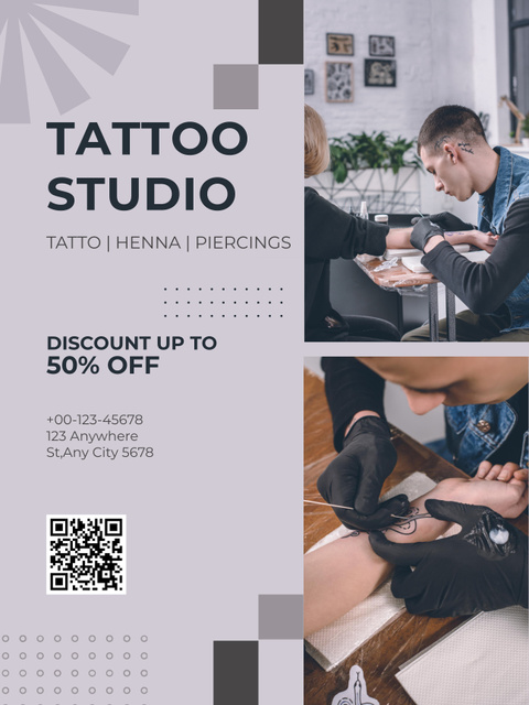 Designvorlage Henna Tattoos And Piercings With Discount Offer für Poster US
