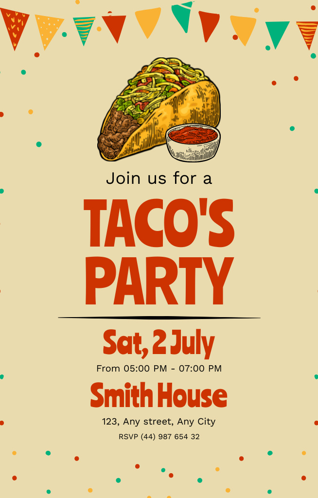 Taco's Party Announcement Invitation 4.6x7.2in Tasarım Şablonu