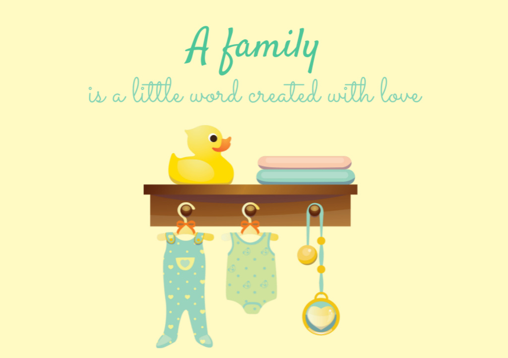 Cute Quote About Family With Baby Clothes Postcard A5 Tasarım Şablonu