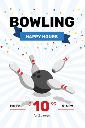 Bowling Club Happy Hours offer Flyer 4x6in Design Template