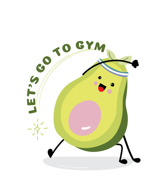 Fitness Club Invitation with Funny Avocado T-Shirt Design Template