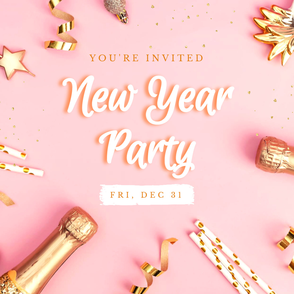 New Year Party Announcement with Champagne Instagram Tasarım Şablonu