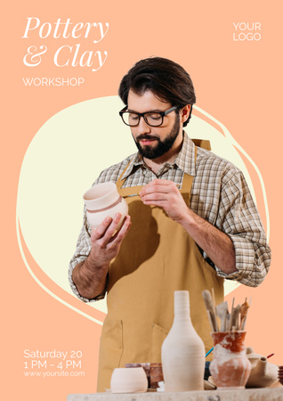 Potter Painting Ceramic Jug in Clay Workshop Poster Design Template