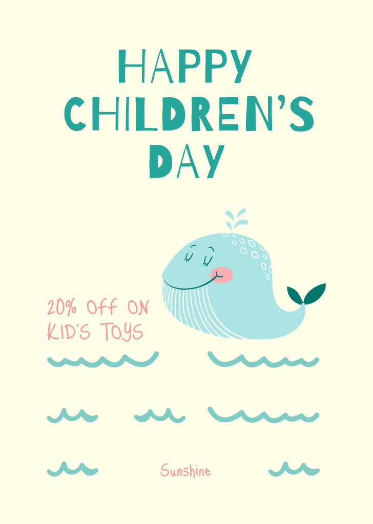 Kids Toys Discount on Children's Day Holiday Postcard A6 Vertical Design Template