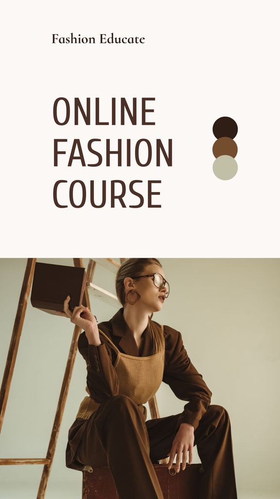 Online Fashion Course Ad with Stylish Woman Mobile Presentation Design Template