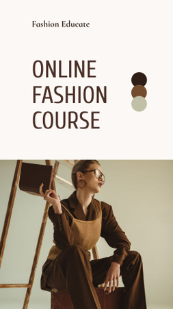 Online Fashion Course Ad with Stylish Woman Mobile Presentation Design Template