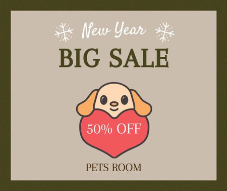 New Year Sale Announcement with Cute Dog Facebook Design Template