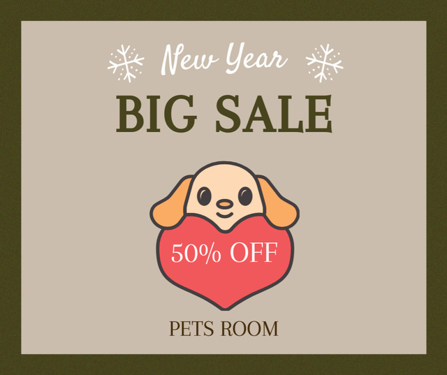 New Year Sale Announcement with Cute Dog Facebook Πρότυπο σχεδίασης