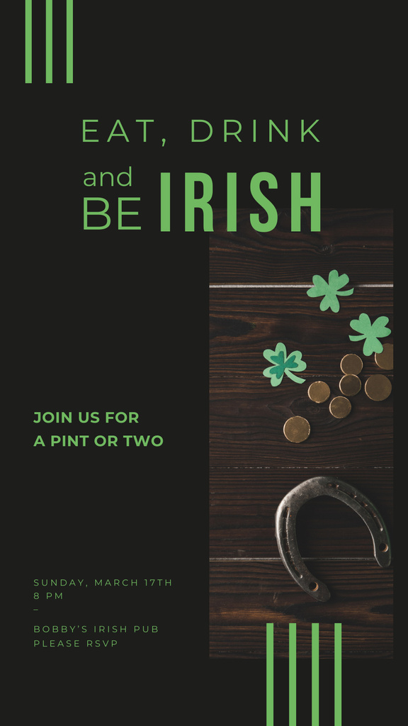 Saint Patrick's Day Celebration in Pub Announcement With Slogan Instagram Story Design Template