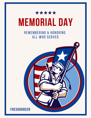 Memorial Day Observing Announcement with Soldier Poster 8.5x11in Design Template