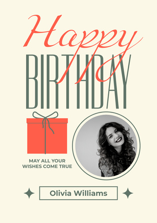 赤いギフトボックスを持つ誕生日の女の子への最高の願い Posterデザインテンプレート