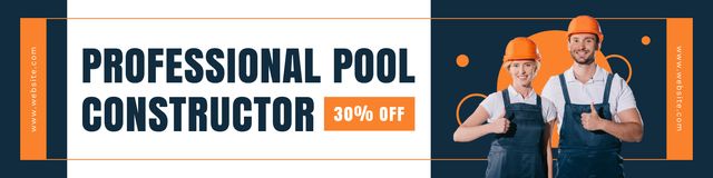 Plantilla de diseño de Pool Building Service Discount Announcement with Workers LinkedIn Cover 