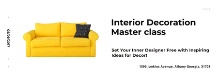 Sofá de anúncio de evento de decoração de interiores em amarelo Tumblr Modelo de Design