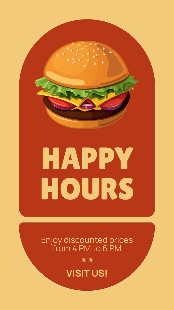 Illustration of Tasty Burger for Happy Hours Ad Instagram Story Tasarım Şablonu