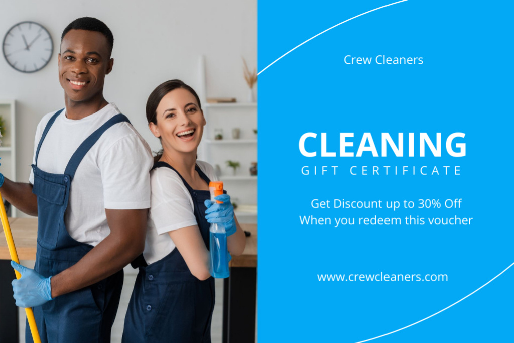Discount Voucher for Cleaning Services with Workers Gift Certificate Tasarım Şablonu