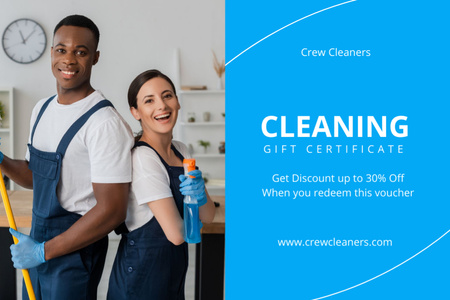 Discount Voucher for Cleaning Services with Workers Gift Certificate Design Template