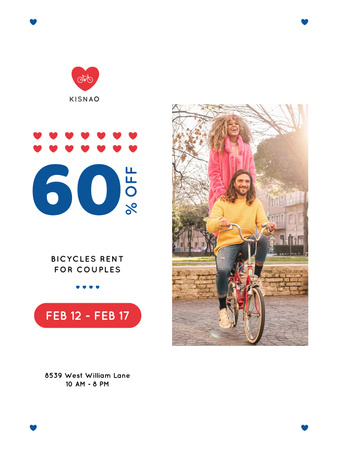 Designvorlage Valentinstagsfeier mit einem Paar auf einem Mietfahrrad für Poster US