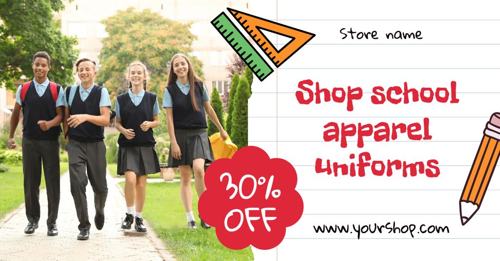 Special Offer For School Apparel At Discounted Rates Facebook AD Modelo de Design