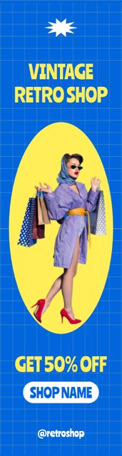 Fashion retro woman on shopping blue Skyscraper – шаблон для дизайну