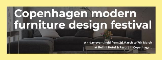 Interior Decoration Event Announcement with Sofa in Grey Facebook cover – шаблон для дизайну