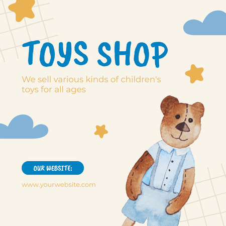 Modèle de visuel Offre magasin de jouets avec ours en peluche aquarelle - Instagram