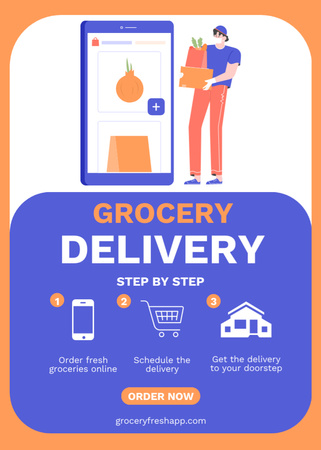 Grocery Delivery Service Advertisement with Courier Flayer Design Template