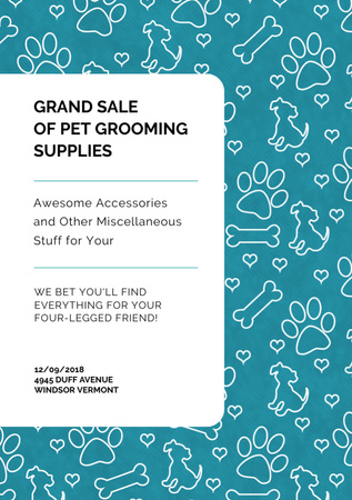 Pet Grooming Supplies Sale with Animals Icons Flyer A7 Design Template