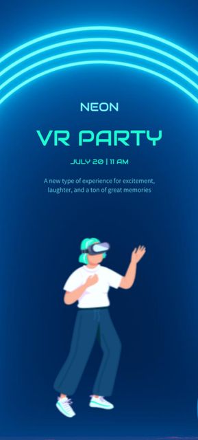 Virtual Party Announcement with Neon Lights Invitation 9.5x21cm – шаблон для дизайна