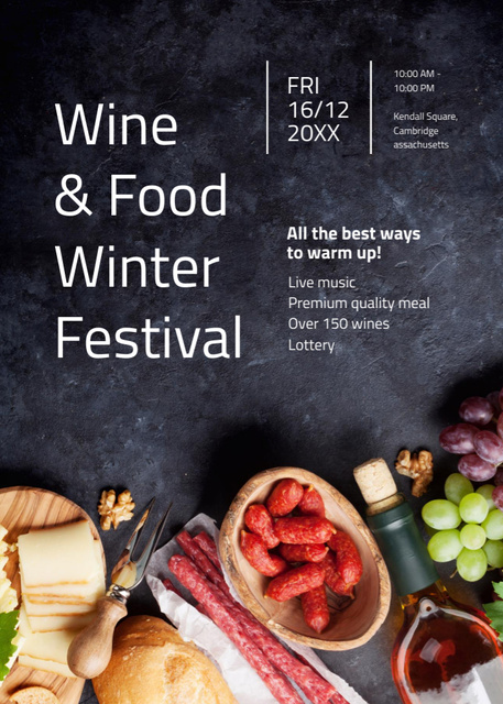 Food Festival Announcement with Wine and Snacks Invitationデザインテンプレート