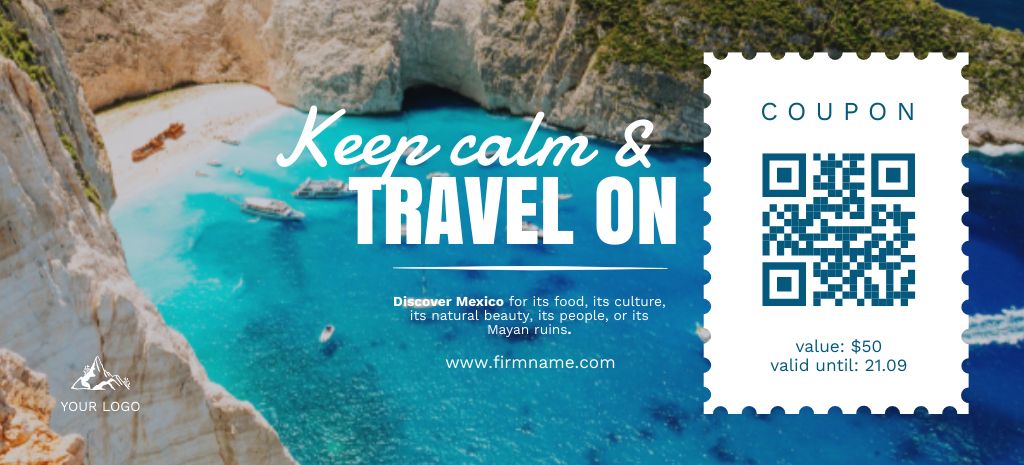 Authentic Travel Tour Offer With Ocean View Coupon 3.75x8.25in Πρότυπο σχεδίασης