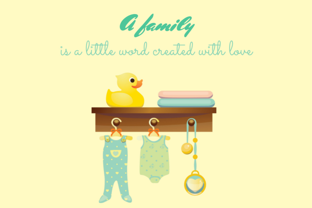 Designvorlage Motivational Wisdom About Family With Baby Clothes für Postcard 4x6in