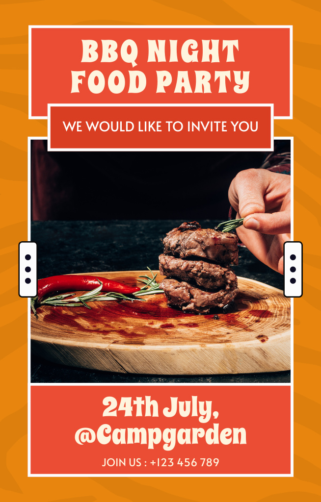 BBQ Night Party Ad on Brown Invitation 4.6x7.2in Design Template