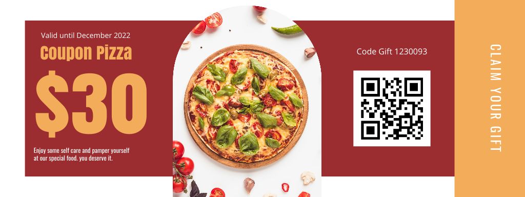 Pizza Discount Voucher on Red and Beige Couponデザインテンプレート