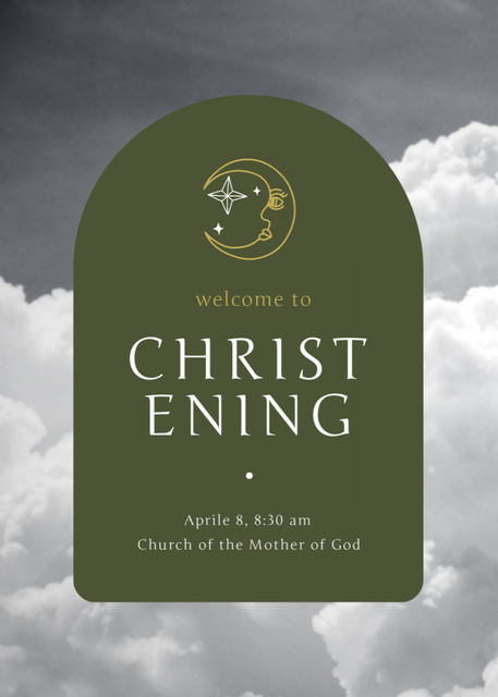 Christening Announcement with Moon Illustration Invitation Πρότυπο σχεδίασης