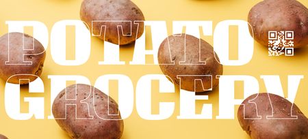 Plantilla de diseño de Supermercado de patatas con código QR en amarillo Coupon 3.75x8.25in 