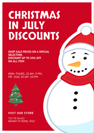 Christmas Sale in July with Cute Snowman Flyer A6 tervezősablon