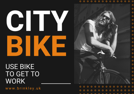 Cool Man with Bike in City Poster B2 Horizontal – шаблон для дизайну