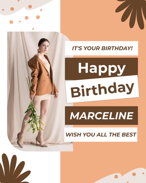 Greeting on Birthday on Beige and Peach Instagram Post Vertical Design Template