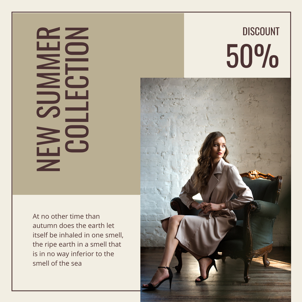 Modèle de visuel Fashion Clothing Ad with Stylish Woman in Chair - Instagram