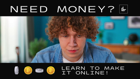 Modèle de visuel Façons de gagner de l'argent en ligne avec un jeune homme bouclé - YouTube intro