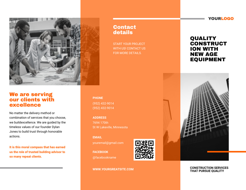 Construction Services Promotion Brochure 8.5x11inデザインテンプレート