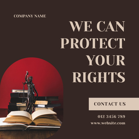 Designvorlage Rechtsdienstleistungsangebot mit Justizstatuette und Buch für Instagram